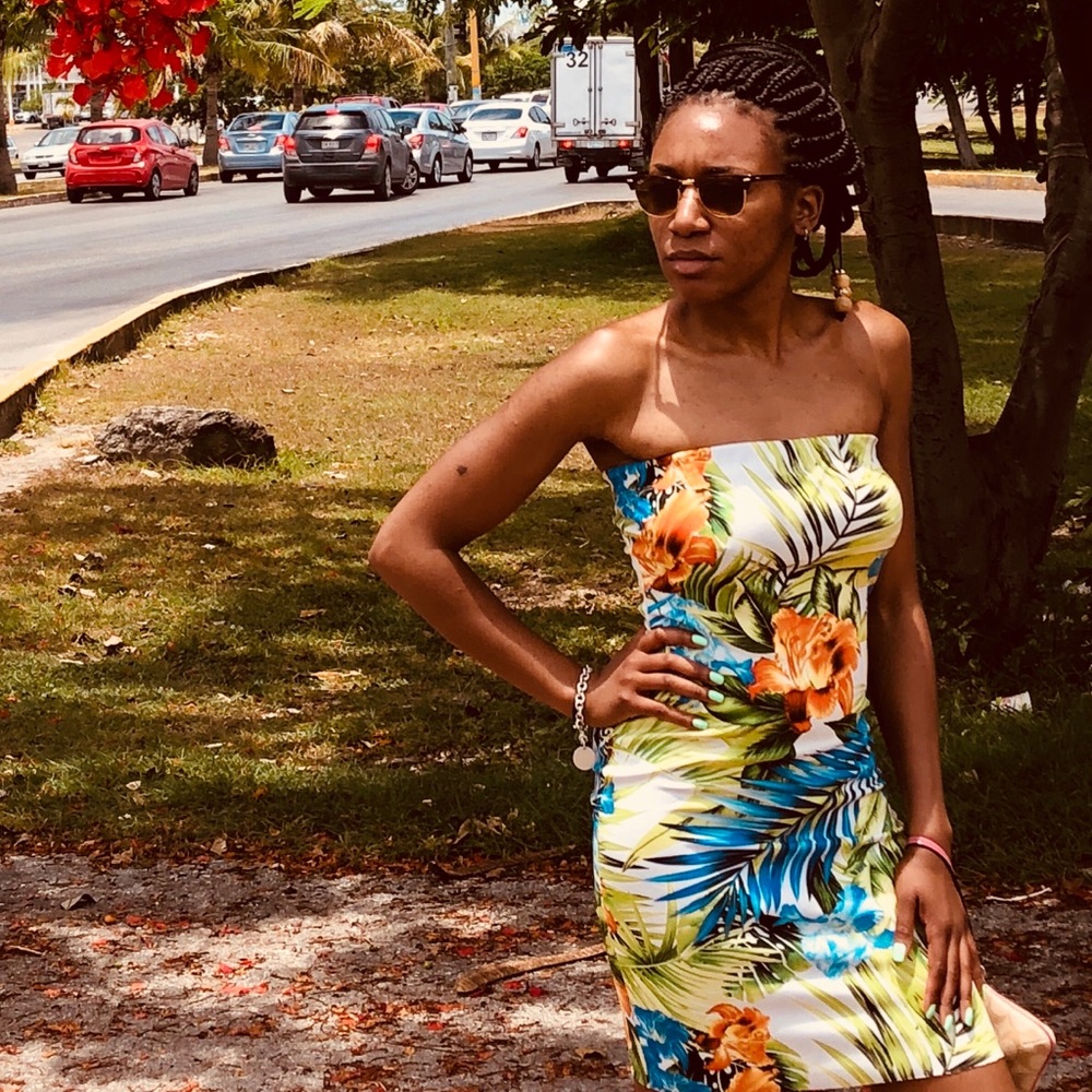 Floral print tube top dress